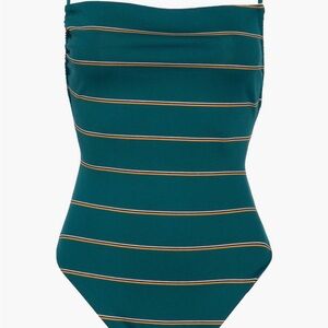 Maaji Brittany Green/Teal One-Piece Swimsuit with Cream and Gold Stripes